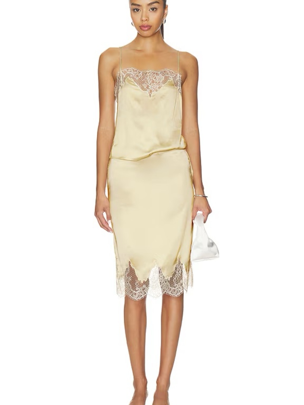 NWT L’ACADEMIE GENEIA LACE Trim Slip skirt in pale yellow